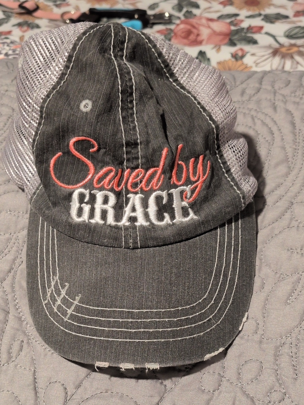 Katydid Saved By Grace Gray Quilted Cap